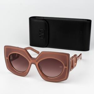 Valentino Women Sunglasses Titanium Pink Gold Rose Oversized Square V - SOUL